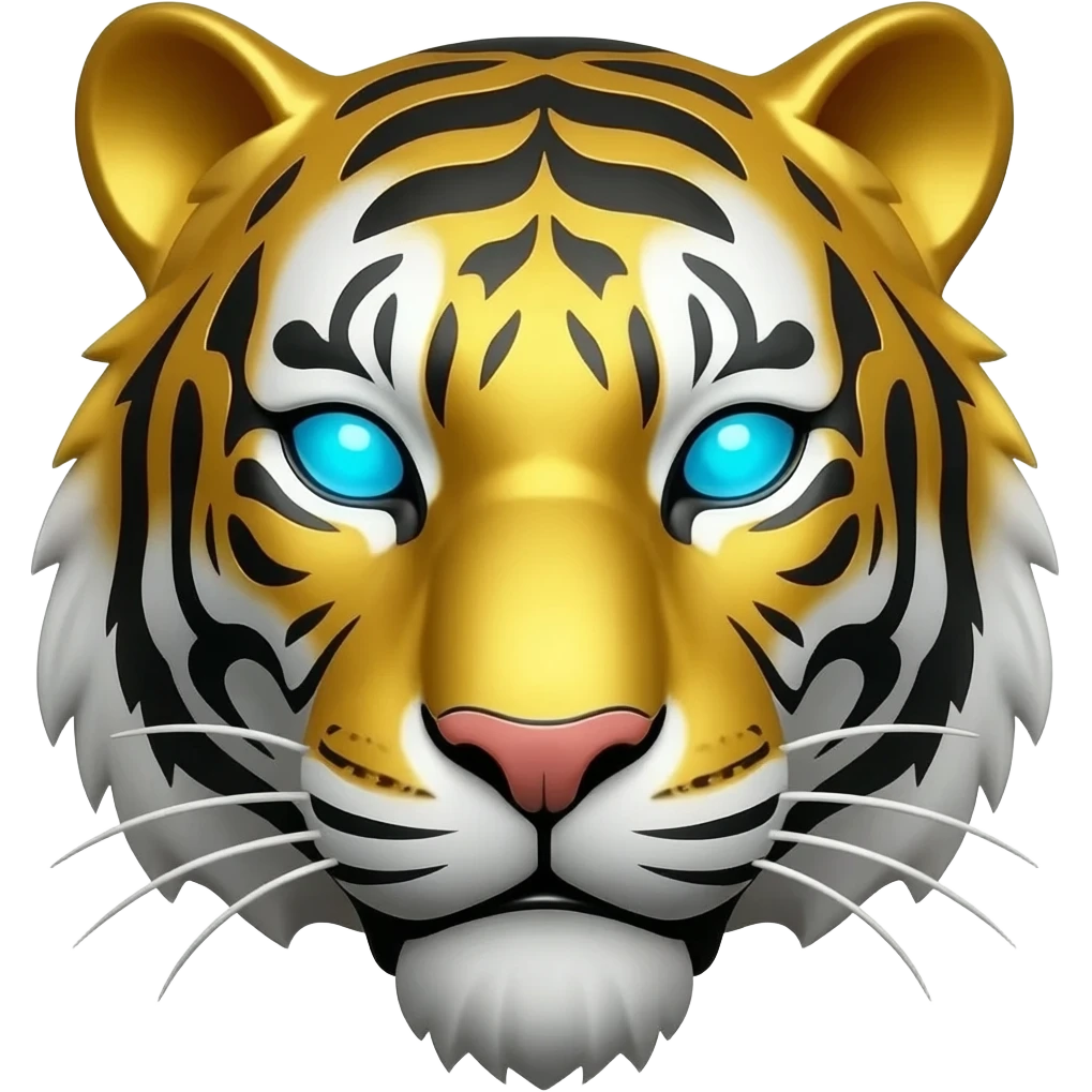 Overdrive: The Royal Tiger Design: A 3D gold-plated tiger head facing forward. Detail: Use Electric Blue glowing eyes to give it a "Neon-Noir" pop against the gold. emoji