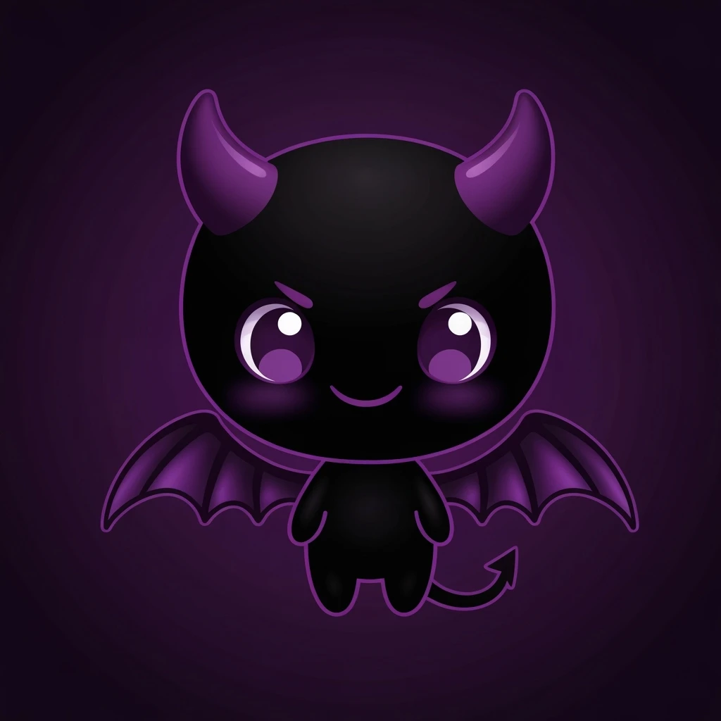 devil emoji, chibi style, gothic palette with black and purple, tiny horns, cute but mischievous expression emoji