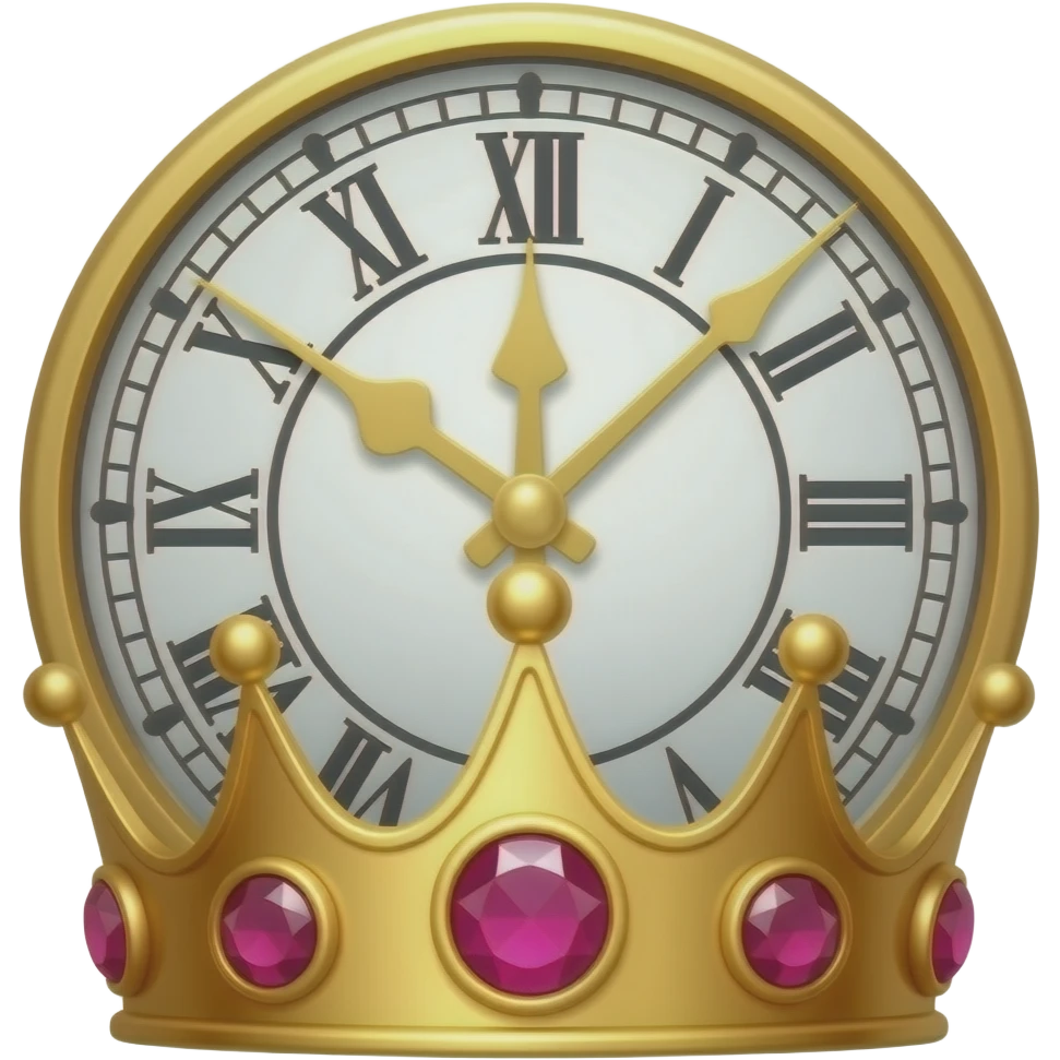 Small royal crown in front of a Big Ben clock face, isolated, centered, no background, no skyline, no scenery, no text, elegant and clearly London themed emoji