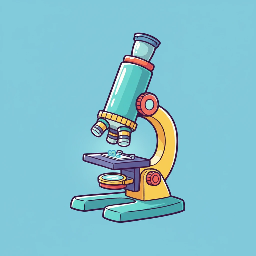 Сгенерируй мне микроскоп в рисованном, ярком стиле, на однородном фоне emoji