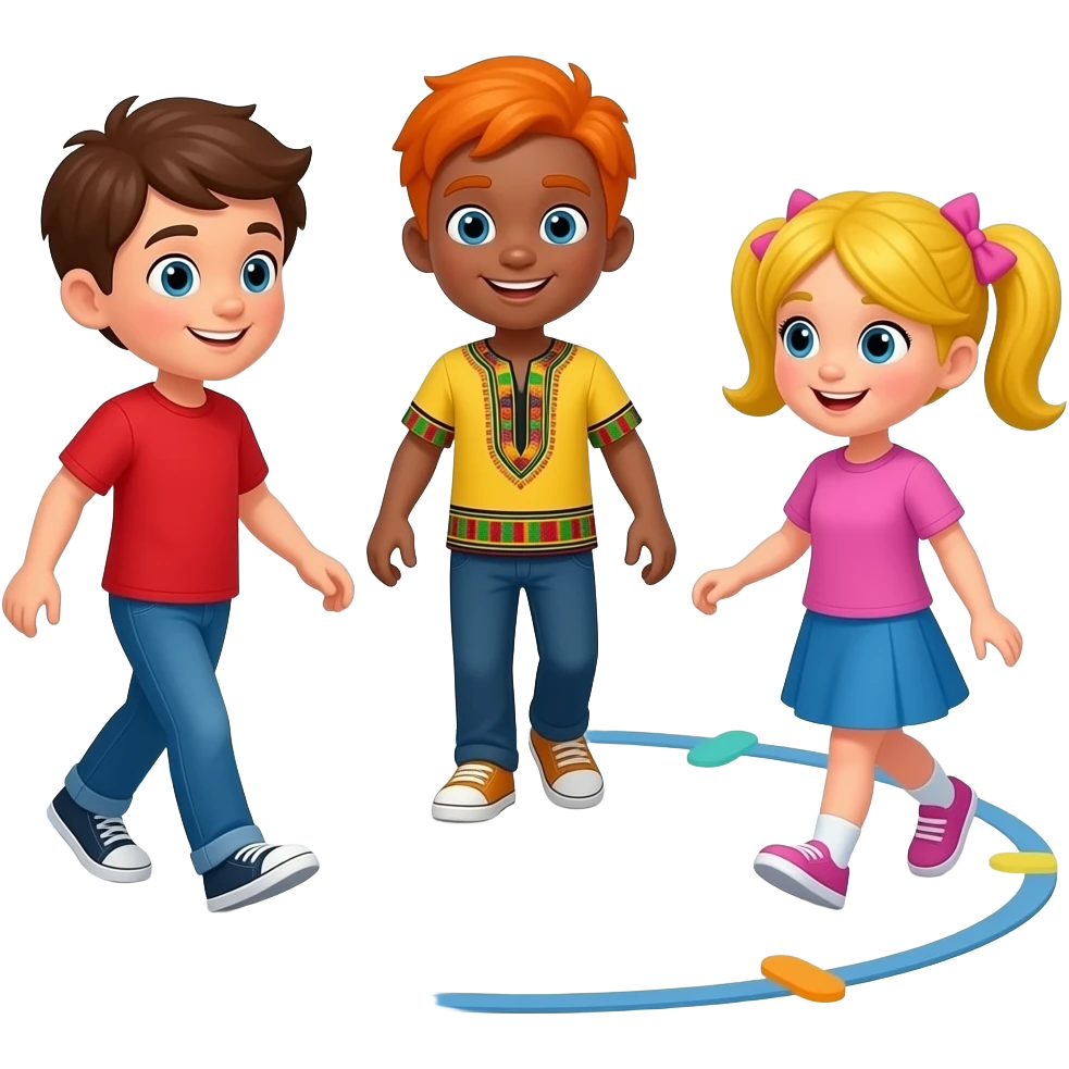 Hooplakidz tv Ring around the rosie One boy Brown Hair And Red Shirt One boy Orange hair Yellow Shirt One Boy African Shirt And A Girl With Yellow 2 Ponytails pink bows Is Walking round the circle emoji