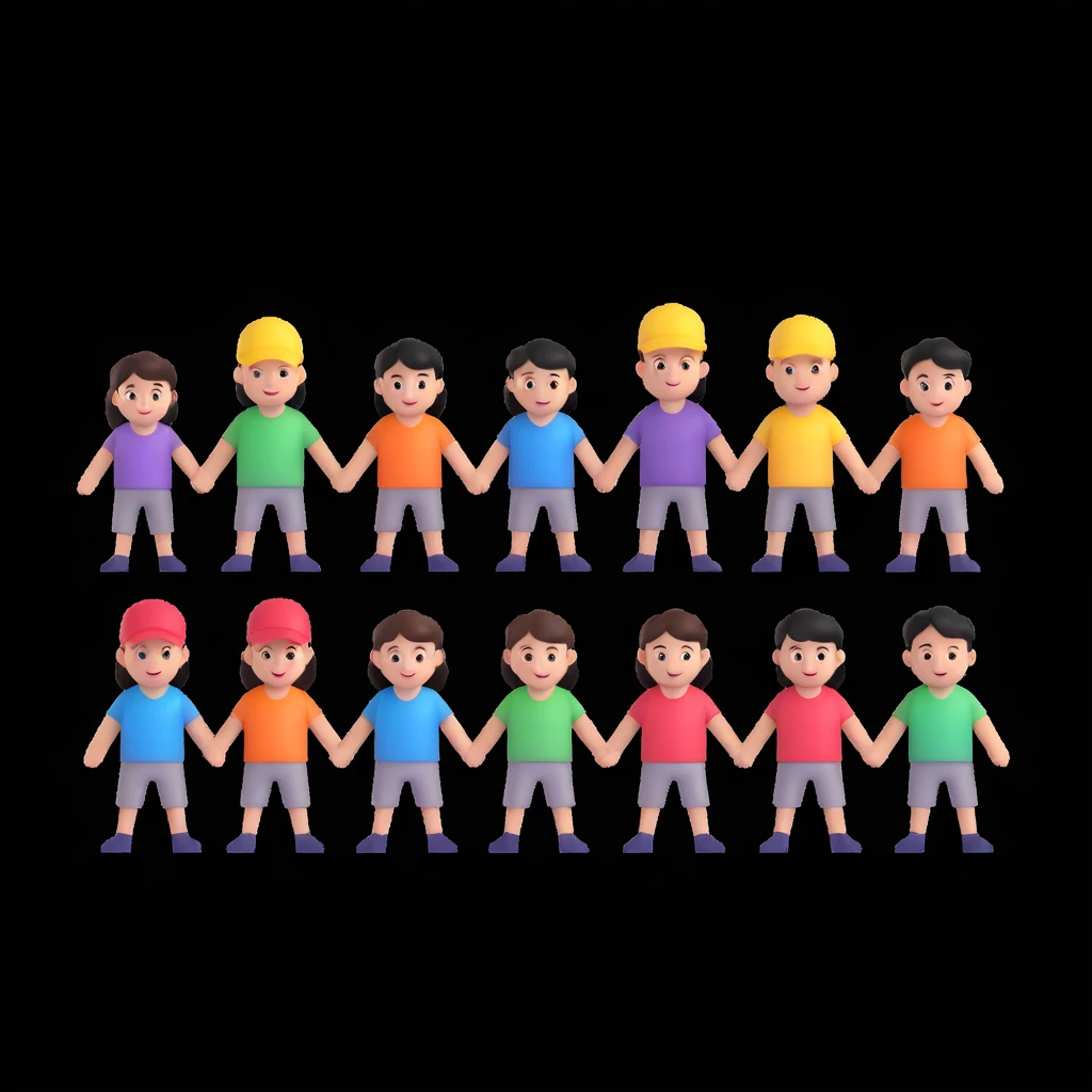 depict 8 people, 5 of which are girls and 4 are boys emoji