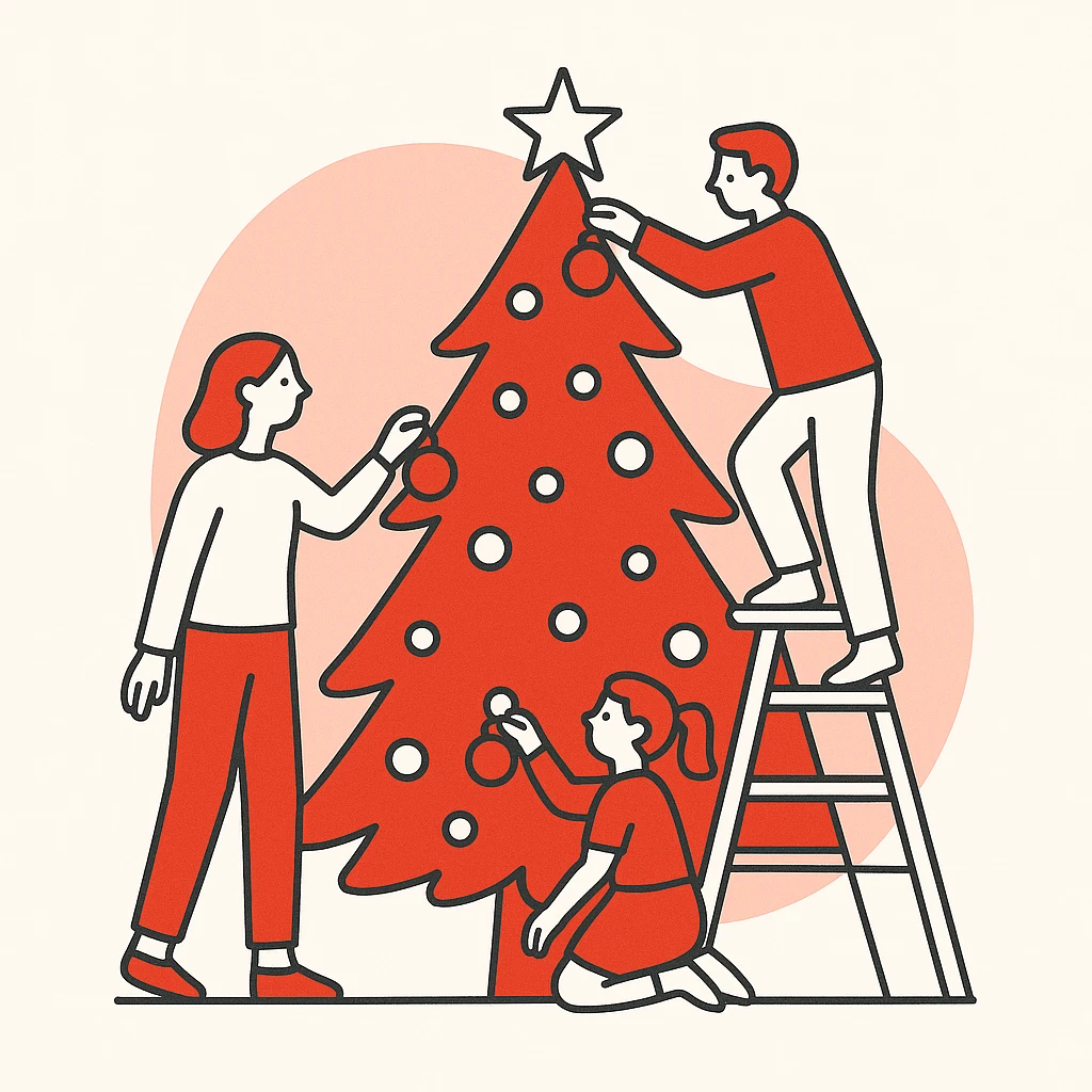 people decorating a Christmas tree emoji