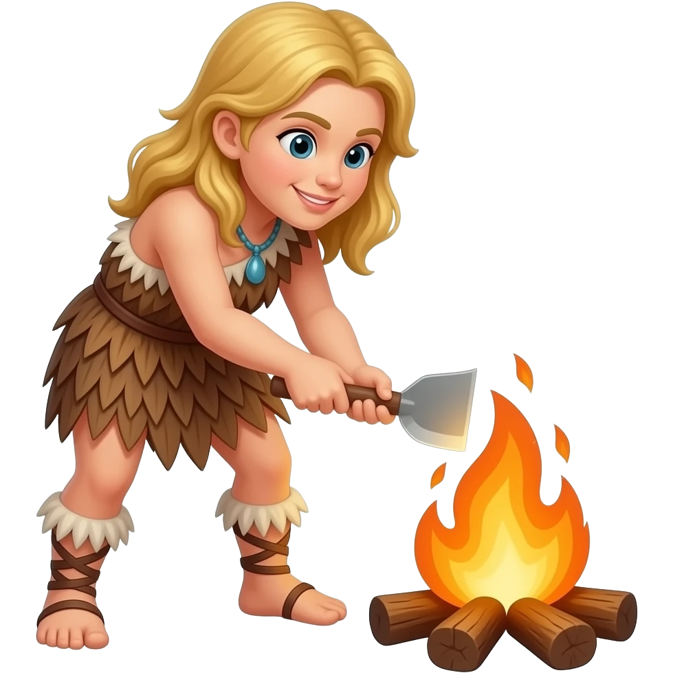 blonde cavewoman making fire emoji