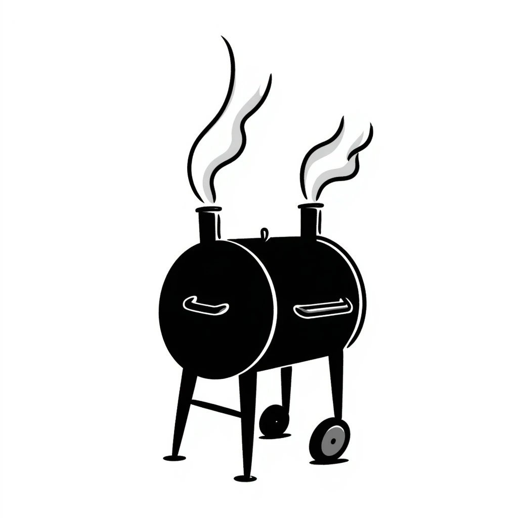hand drawn doodle style bbq smoker, playful lines, smoke, no background emoji