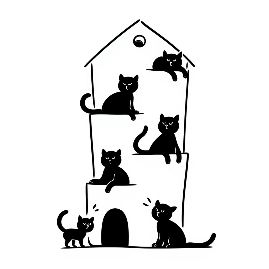 cats relaxing in a vertical playhouse emoji