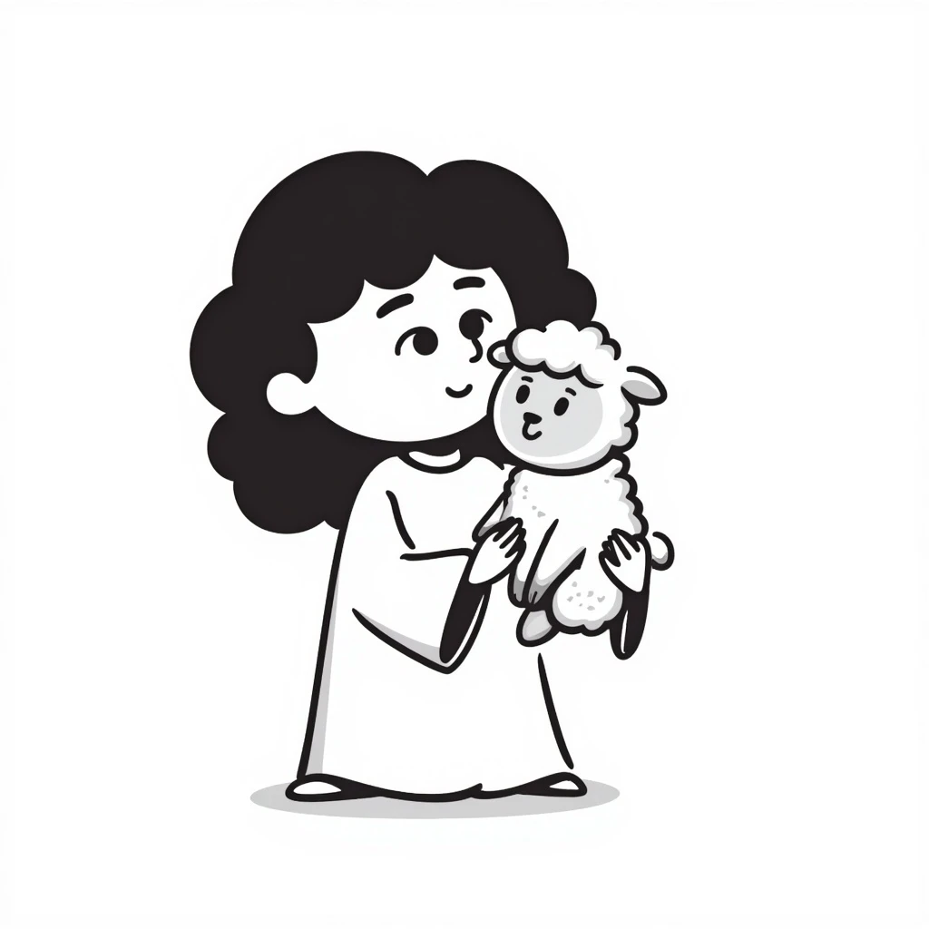 hand drawn cutesy tiny Jesus holding a lamb emoji