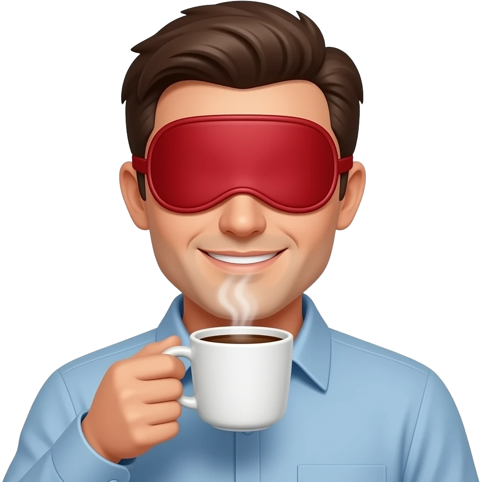 man wearing red eye mask holding emoji