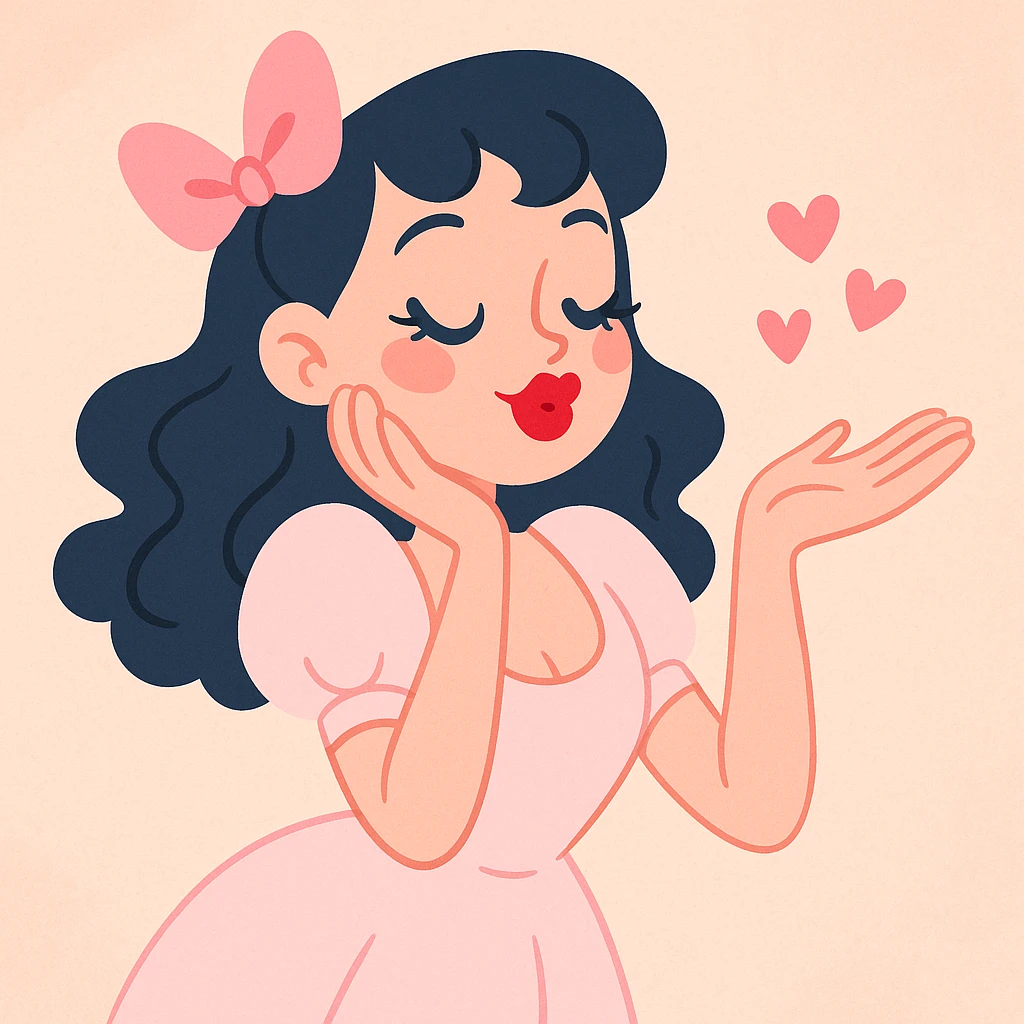 coquette with red lips, in a playful and flirty pose, soft pastel colors, delicate details emoji