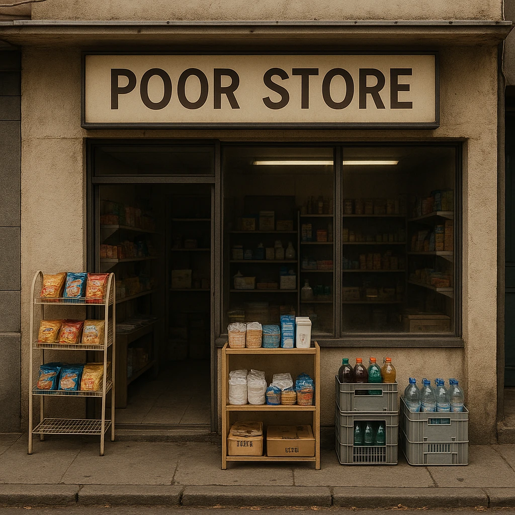 Convenience store named poor store and more emoji