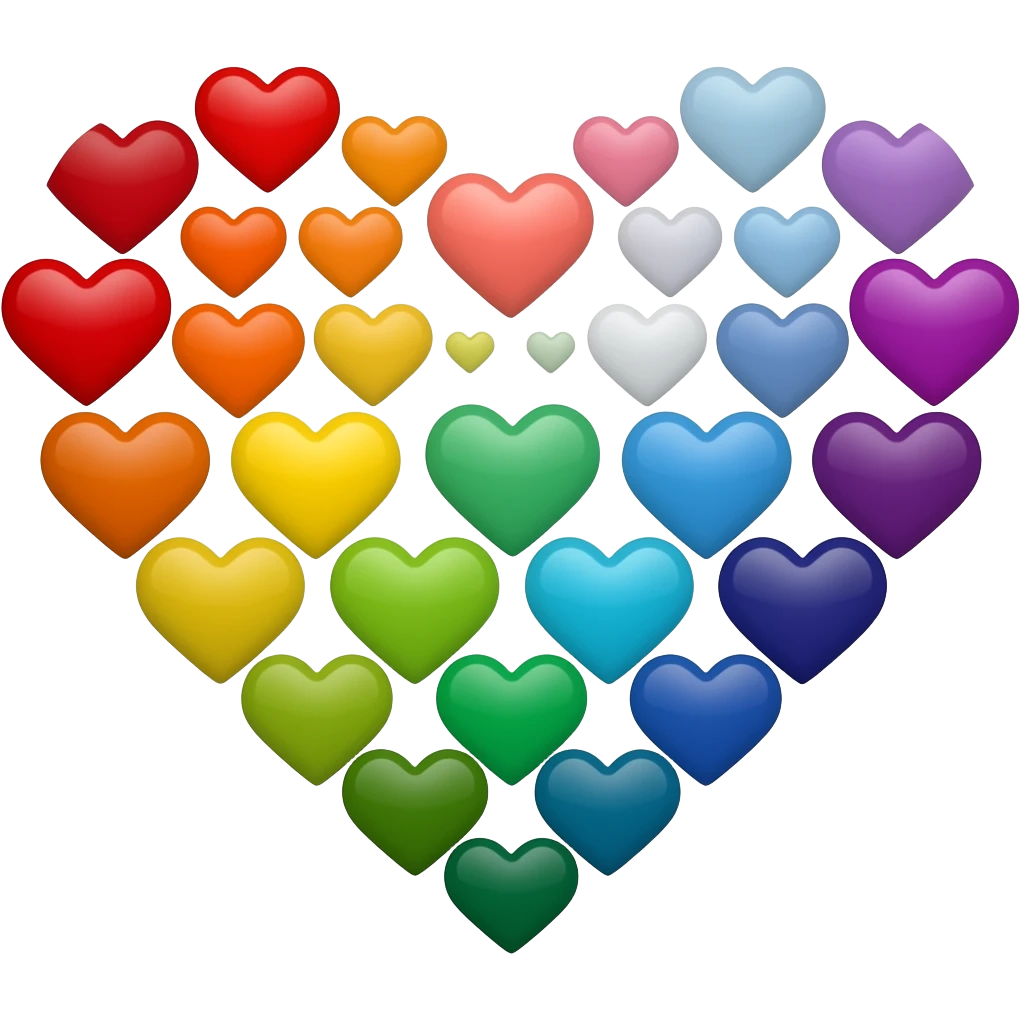 Progress flag heart red, orange, yellow, green, blue, violet, white, pink, light blue, brown, black emoji
