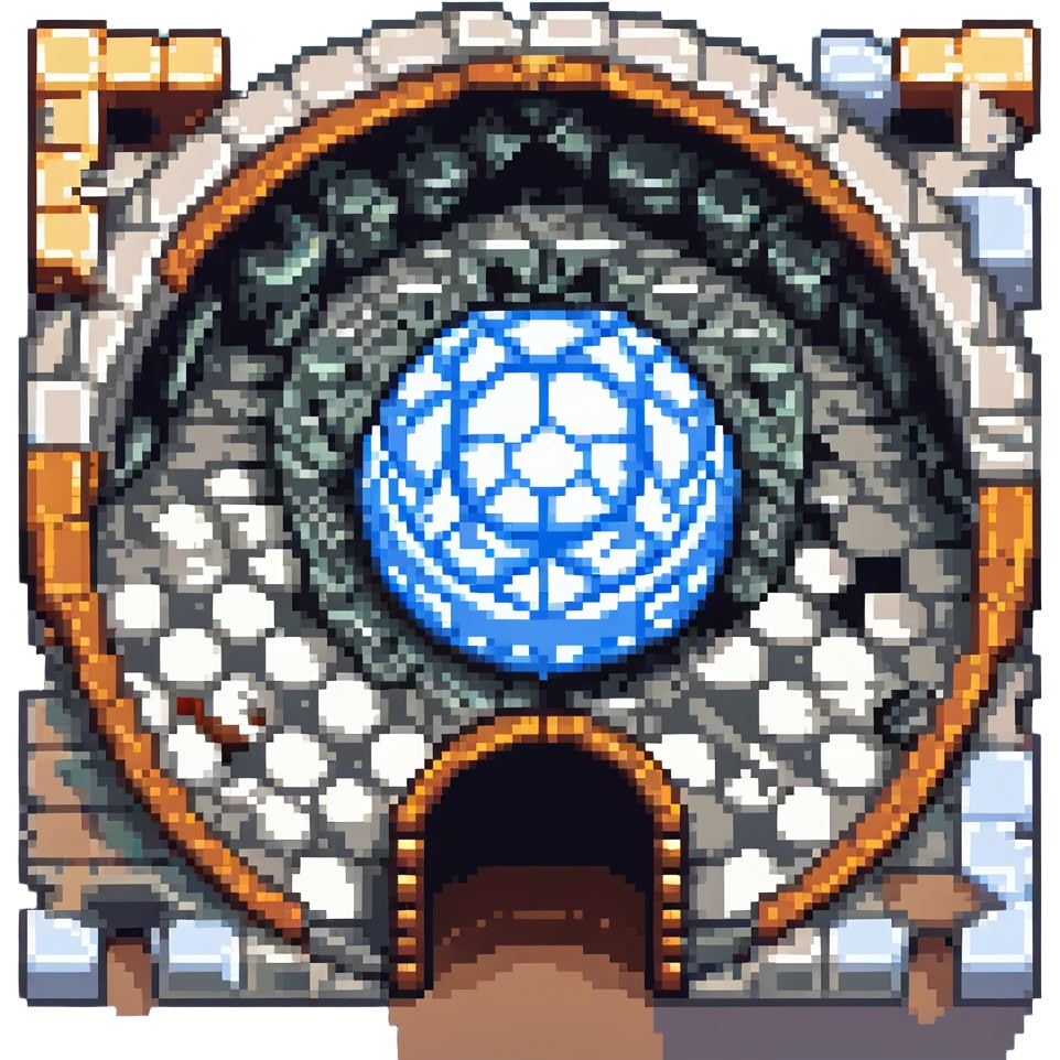 Pixel art portal with Escher-style tessellations and surreal geometry, isometric, no text emoji