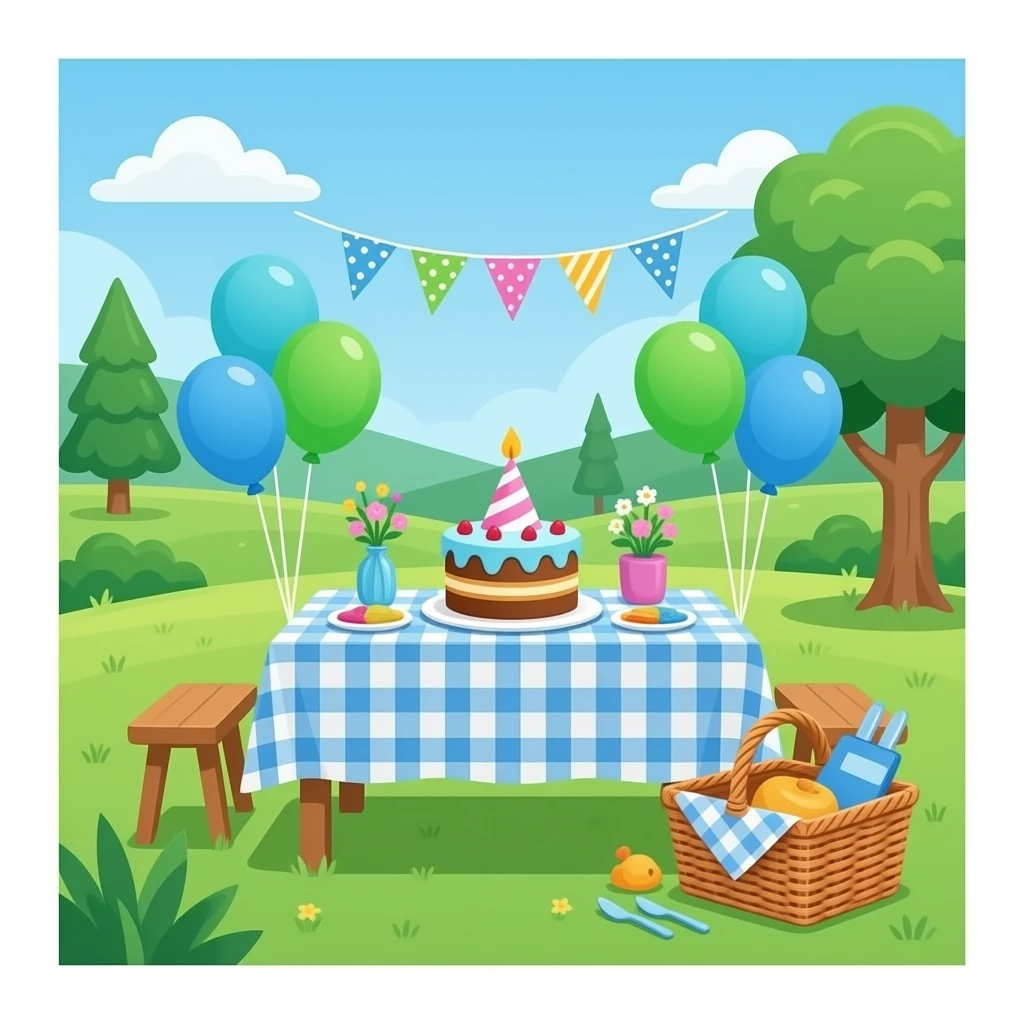 green blue Picnic-style birthday setup, transparent background inspired by barbie colour pallete emoji