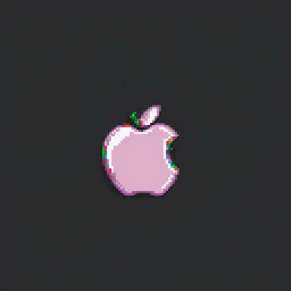 Change the iPhone 15 to pink color with a visible Apple logo in pixel art style. Keep the white background. emoji