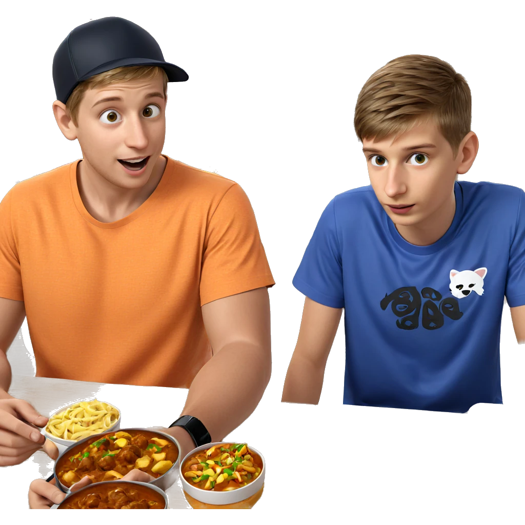 boys enjoying curry indoors emoji
