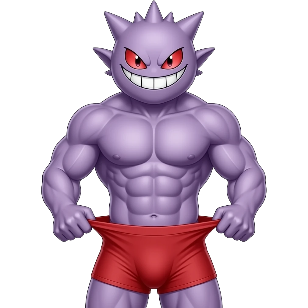 Gengar muscular tall wearing red underwear pulls down sexy emoji
