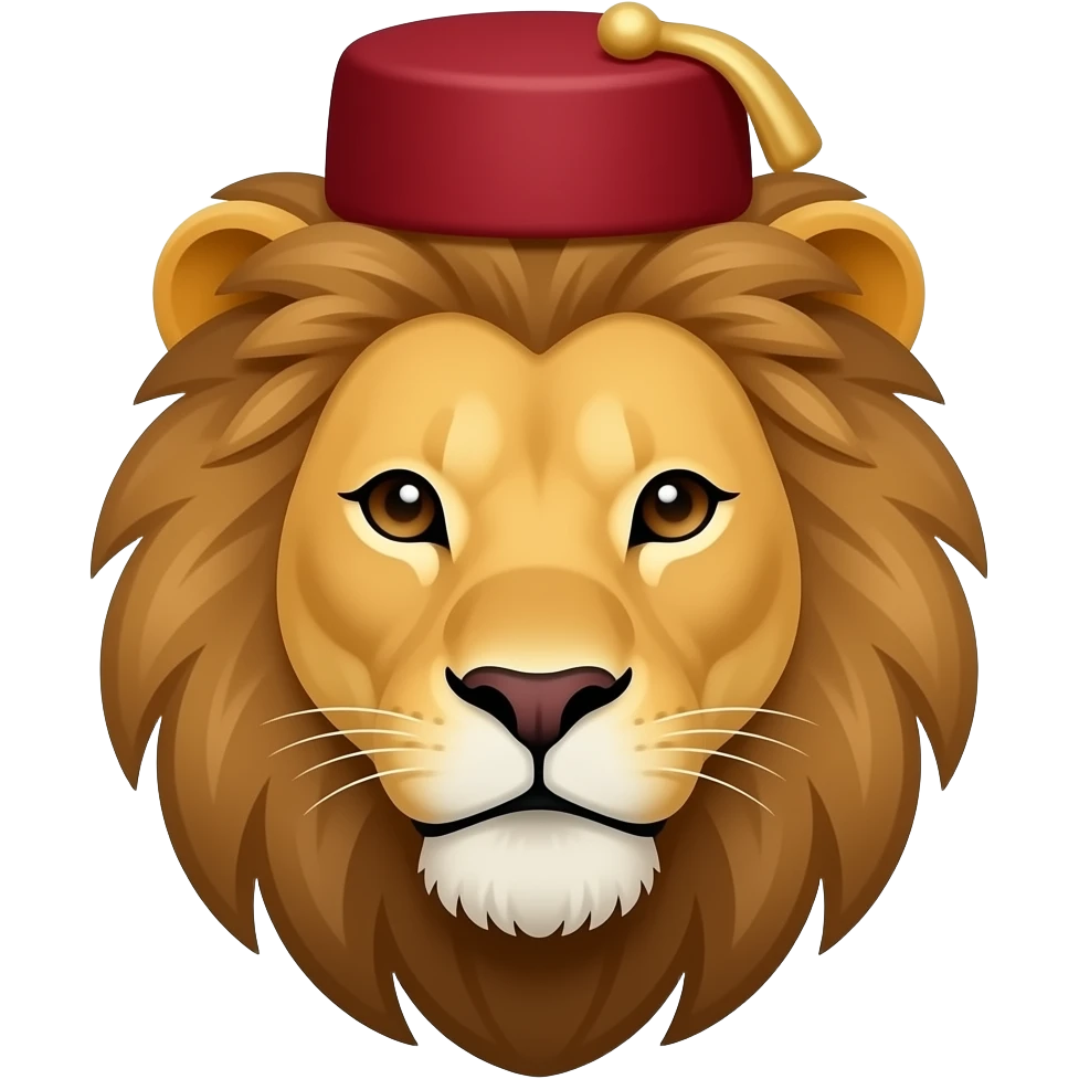 Red fez on a stylised lion head emoji