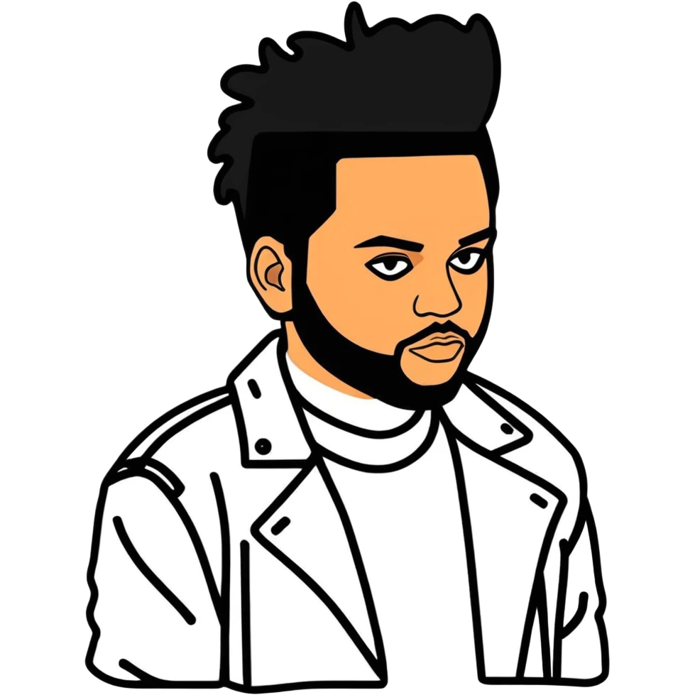 2012, The Weeknd,  canadian celebrity and singer from Toronto, hyperrealistic, mirco-detailed, 3D sticker design
 Must be 8k hd, 8000x8000px resolution. Must use very thin transparent smooth lines emoji