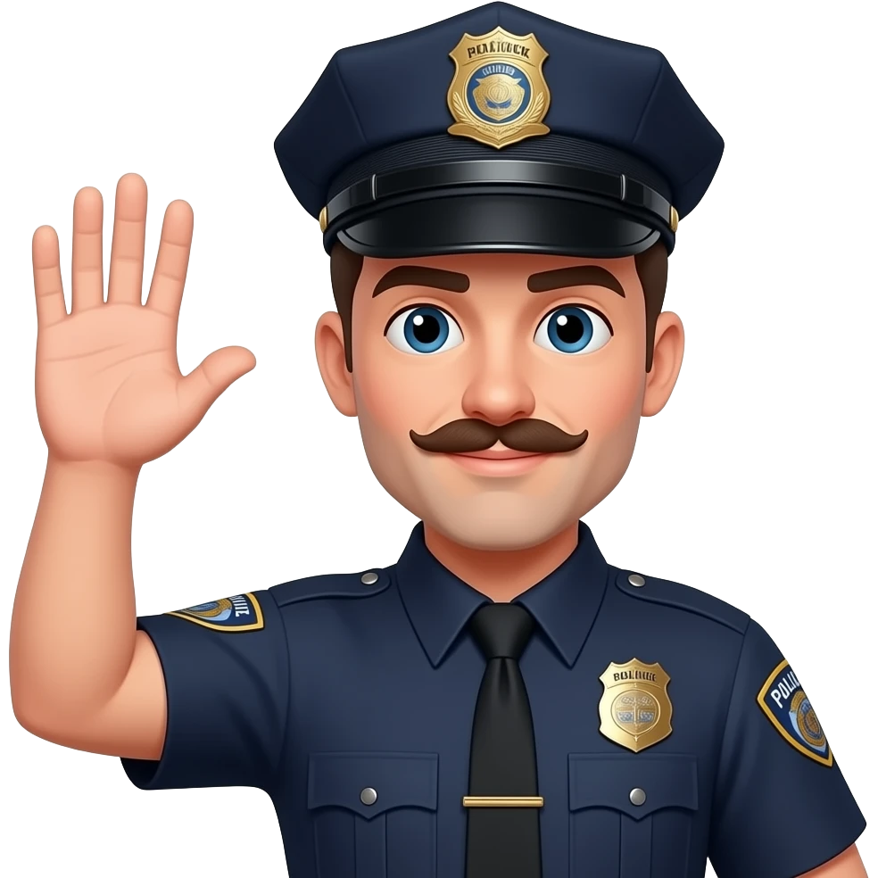 I want a gay white his right hand raised whit a black cap of a police men  and a mustache emoji