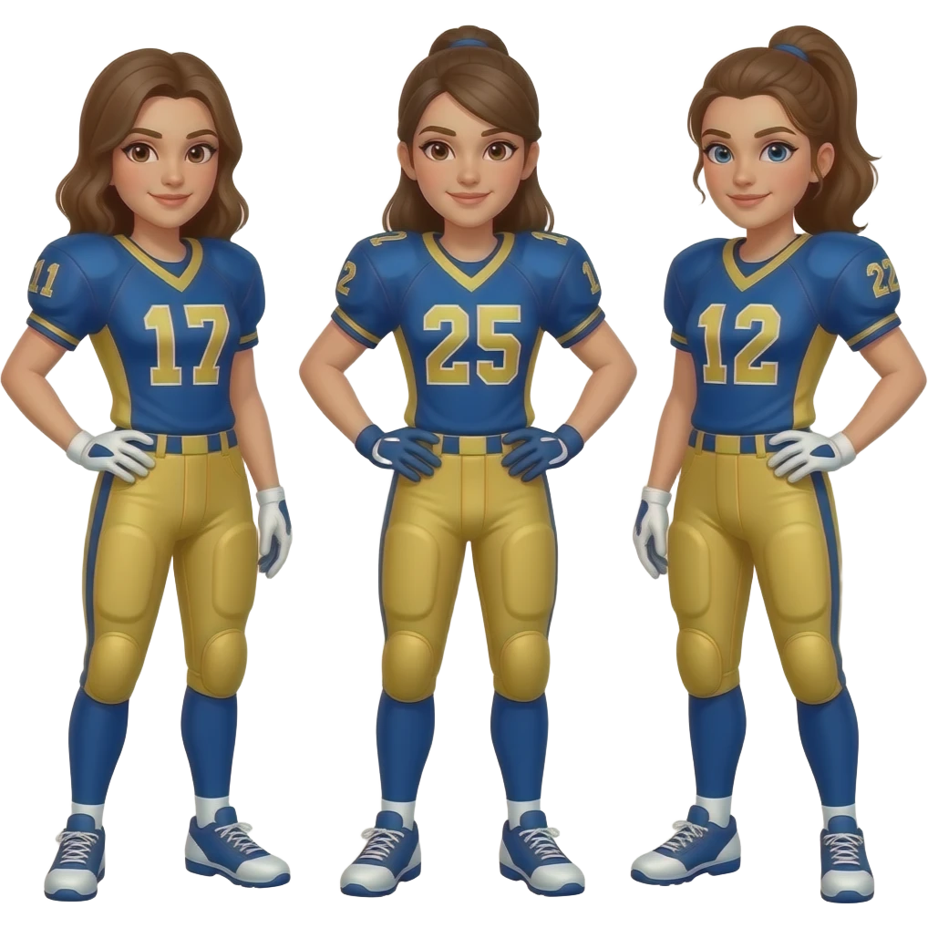 Girls flag football players wearing Blue and gold emoji