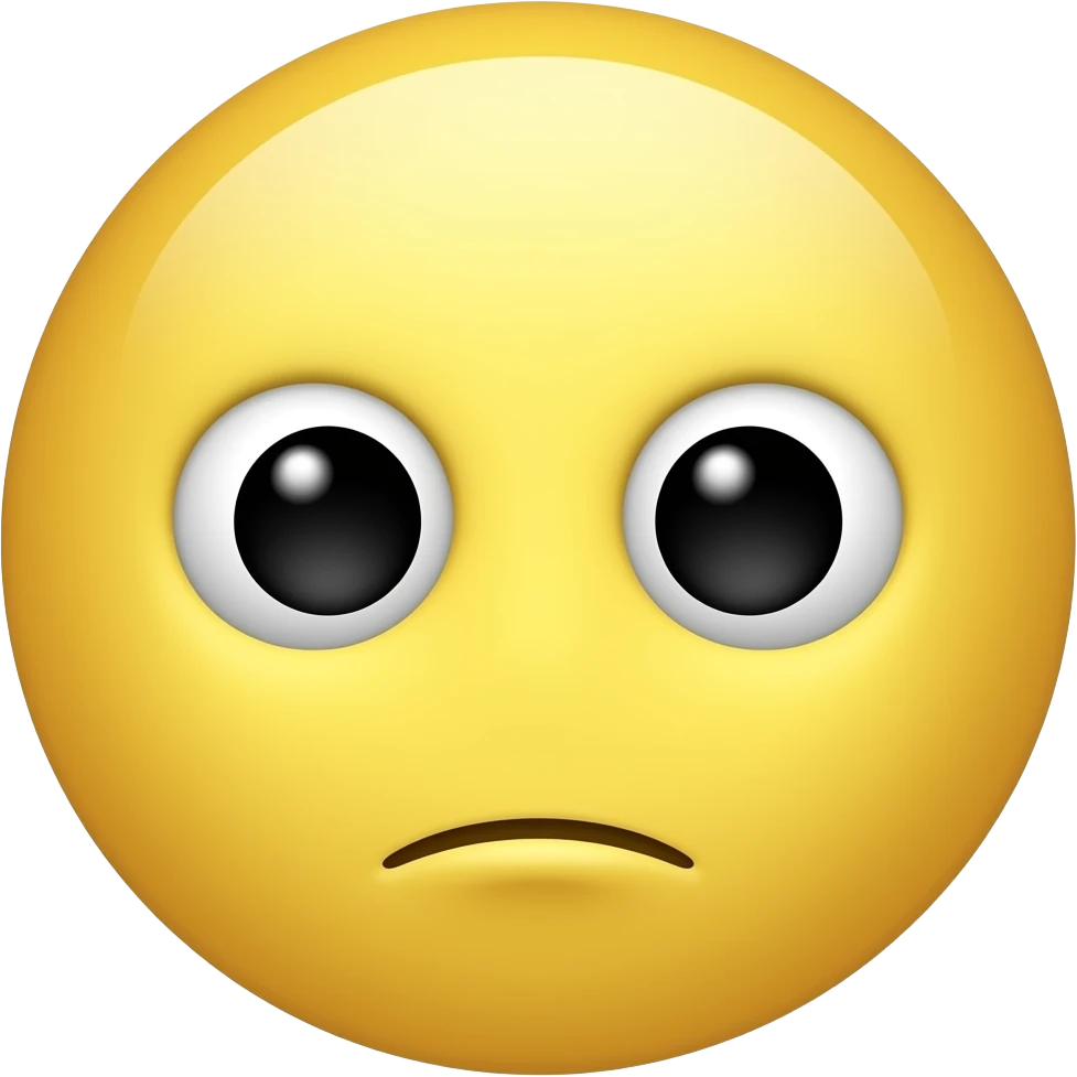 Round Yellow face with big cute eyes more cute And mouth like a little bit Down And make it cute moře cute kawaii with a straight face emoji