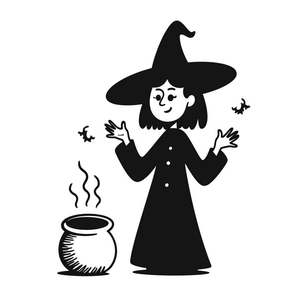 a witch, hand drawn, sketchy, notion style doodle emoji