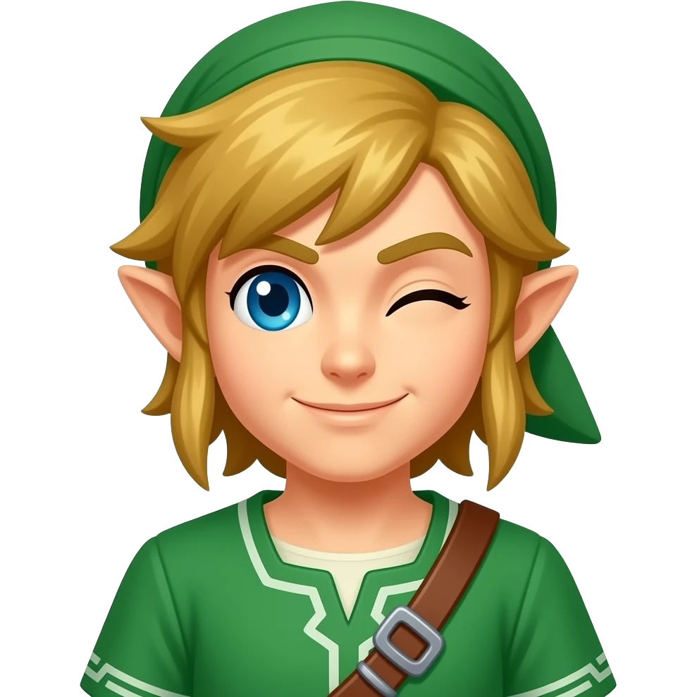 Link aus Breath of the Wild, zwinkern mit einem Auge, grübe kleidung, mit typischer mütze emoji
