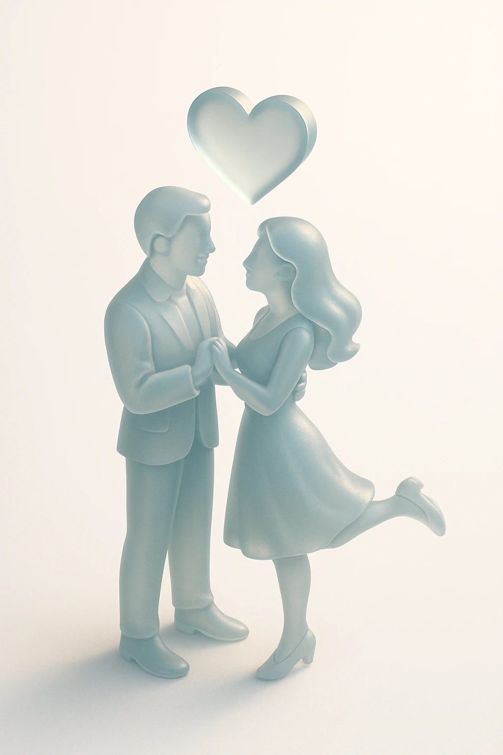 An in love couple with a heart above them, enjoy style emoji