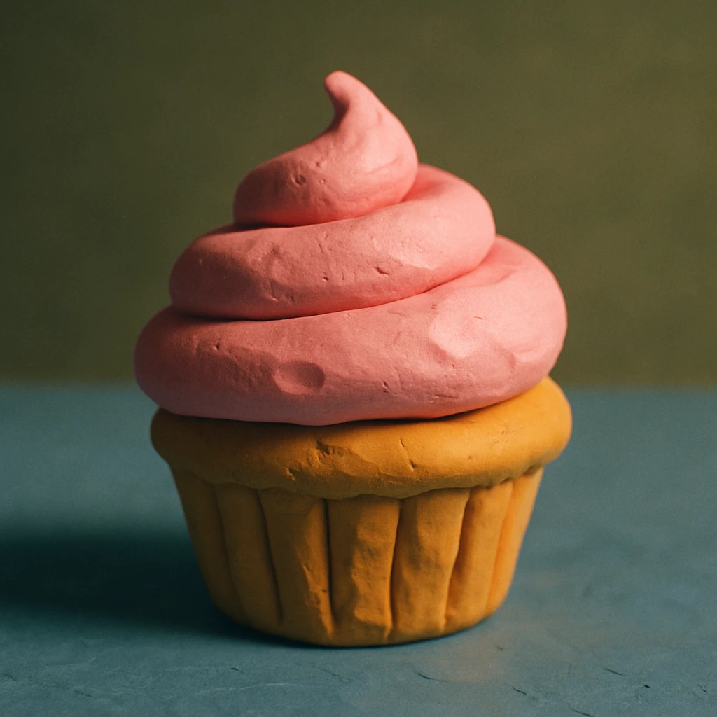 cupcake with pink icing, 3D claymation style emoji