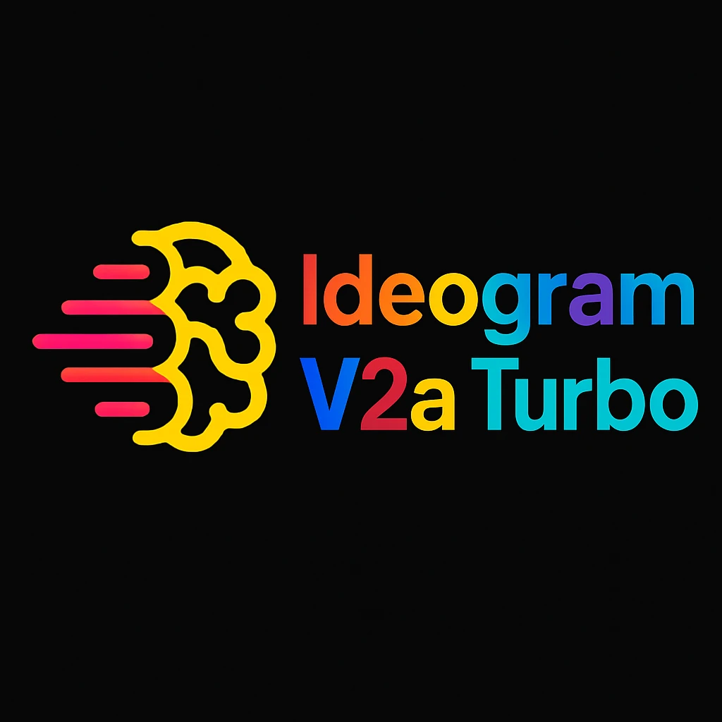 make a non gradient solid but colorful text of "Ideogram V2a Turbo", black background, add this logo too, make it good art for this emoji