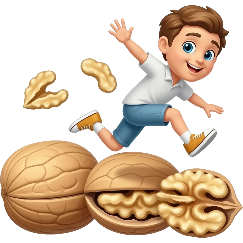 5 wallnuts in a straight line jumping randomly emoji