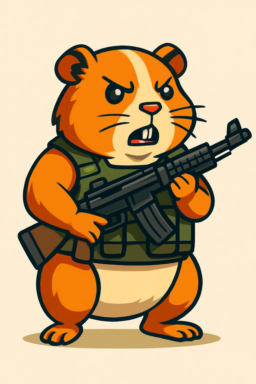 full-body guinea pig wearing a tactical military vest, holding a rifle, detailed cartoon style emoji