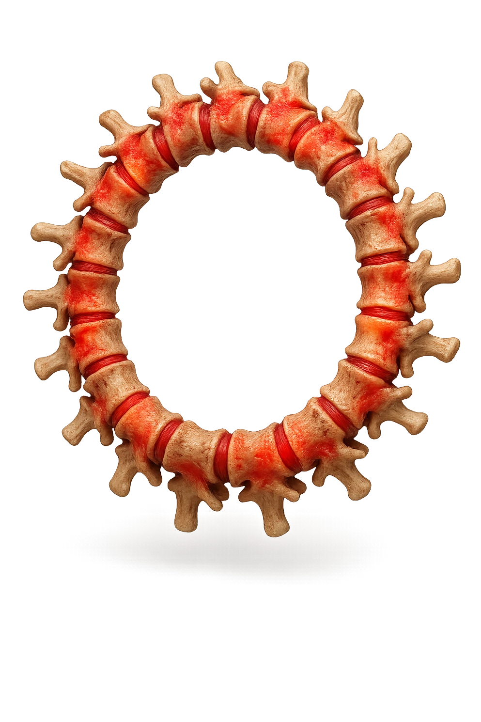 SPINA DORSALE ANATOMICA UMANA REALISTICA infiammata CHIUSA A CERCHIO, iperrealistica 4k, non disegnata emoji