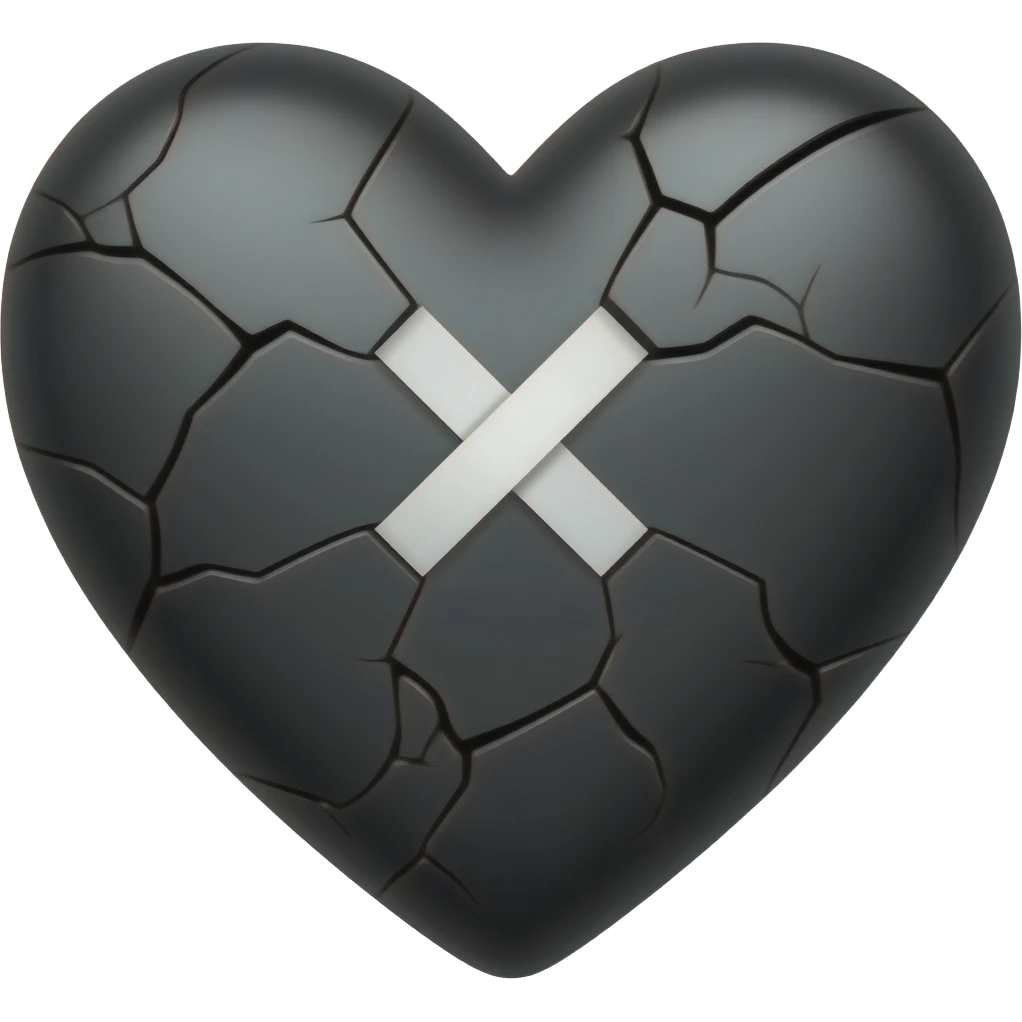 Black cracked heart with small white X band aids emoji