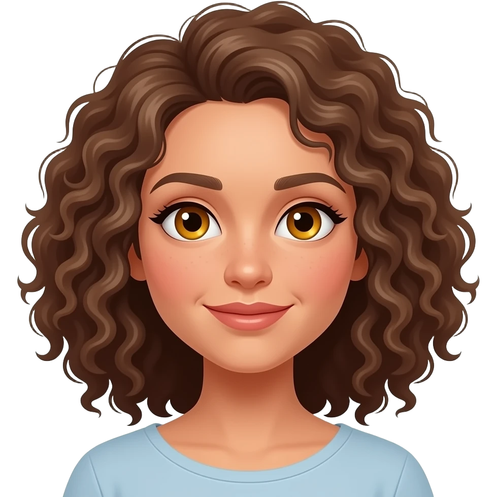 Mujer, cabello rizado, morena clara ojos miel emoji