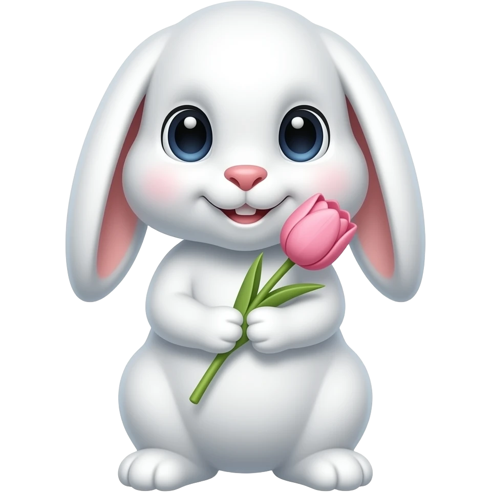 нарисуй белого кролика который держит тюльпан розовый в лапах кролик должен быть с опущенными ушами emoji