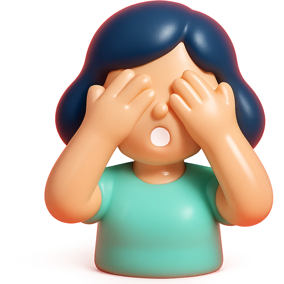Woman with dark blue hair with hands over her eyes in shock emoji