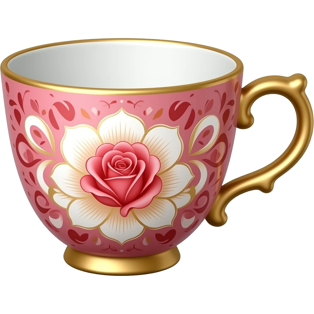 Reddish-pinkish and gold and white Warm-colored romantic fine china tea cup emoji