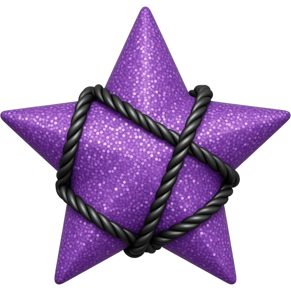 Purple sparkly star with black ropes across it emoji