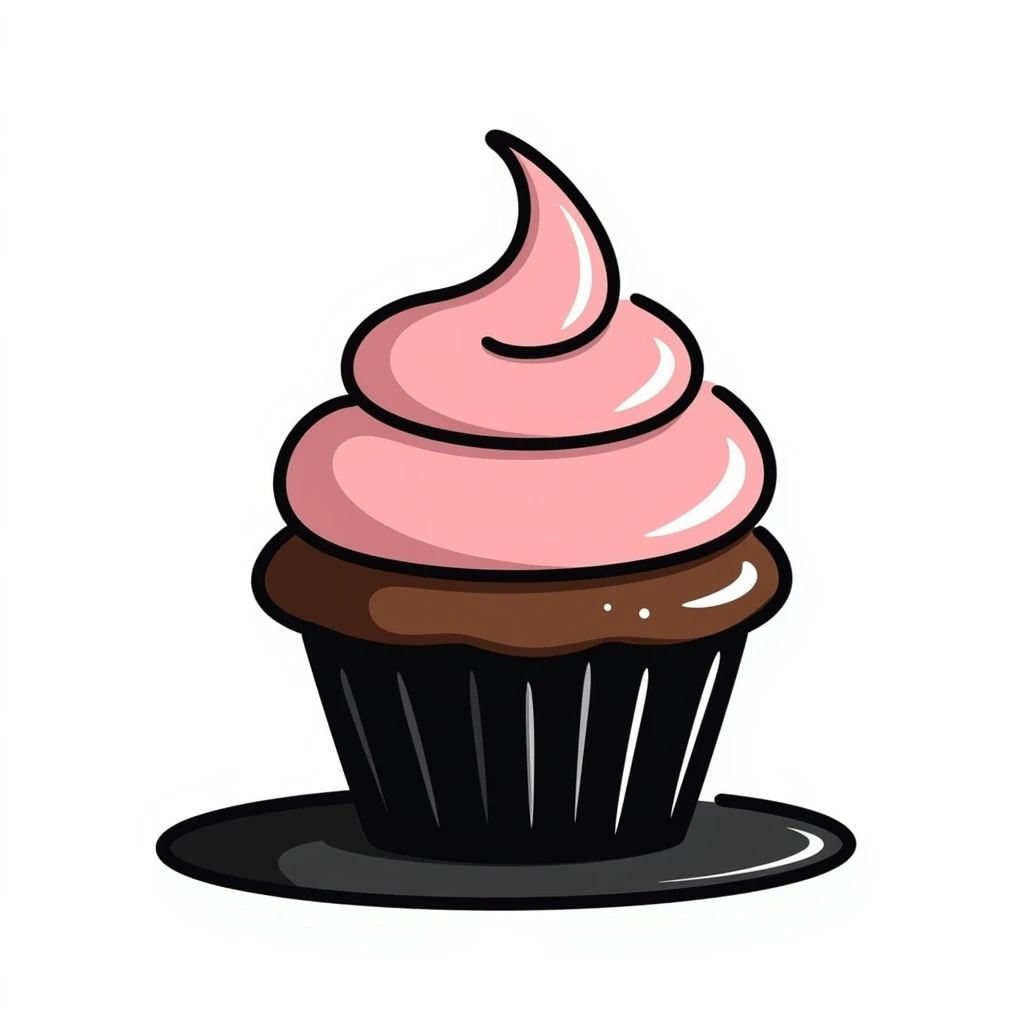 chocolate cupcake with pink icing, hand-drawn doodle style emoji