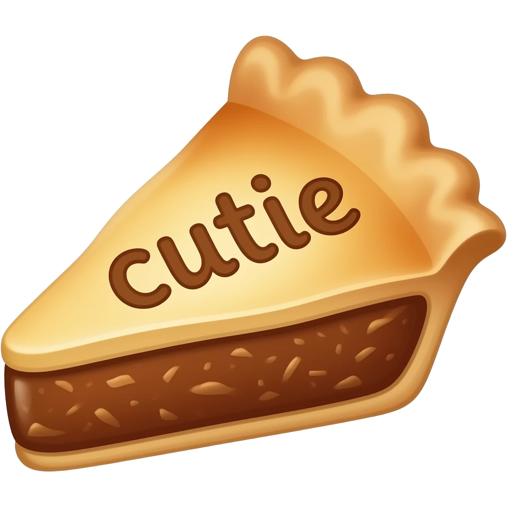 apple pie that says cutie on it emoji
