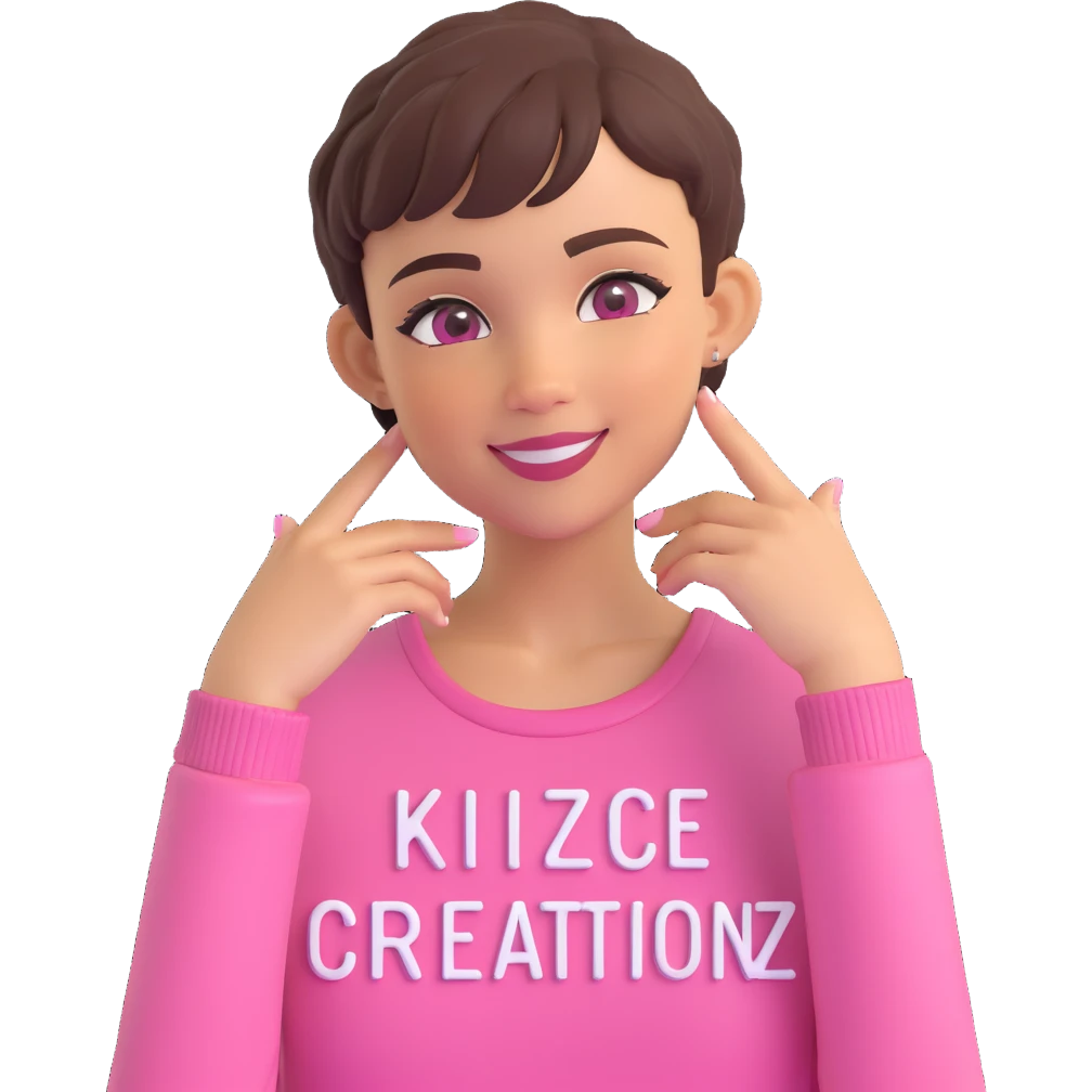 Lightskin girl with a pixie cut
pink blouse
hazel eyes
expression is smiling
Add the word Kidcore Creationz in Pink emoji