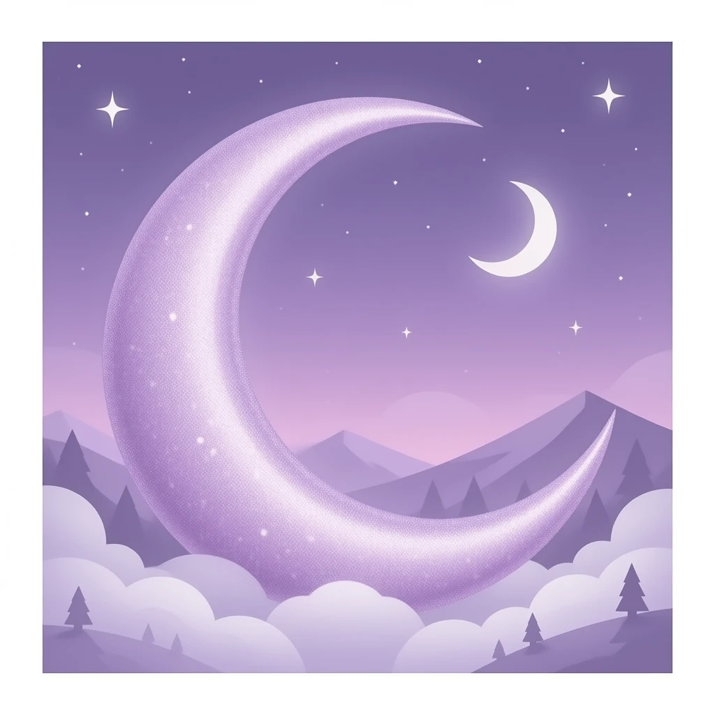 An aesthetic shiny glittering pastel purple lavender crescent damask moon emoji
