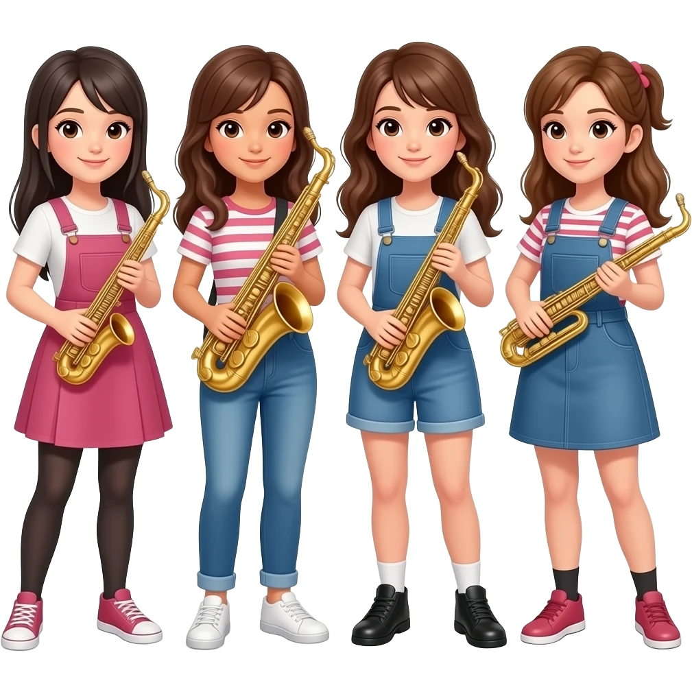 QUATRO GAROTAS SEGURANDO INSTRUMENTOS MUSICAIS emoji