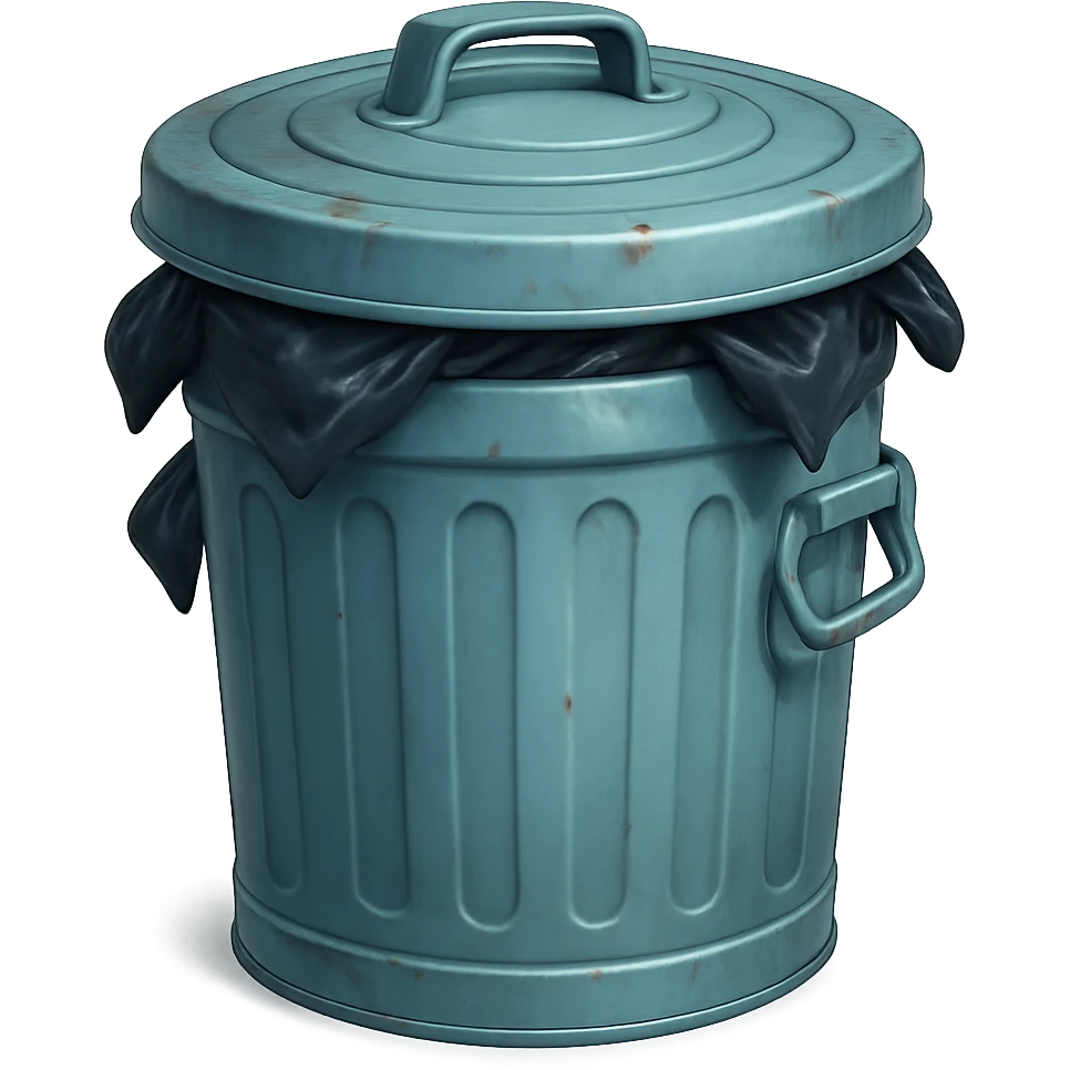Draw a Pixar-style trash can. The trash can should be visible from the front and top. Do not use face, eye, and mouth. emoji