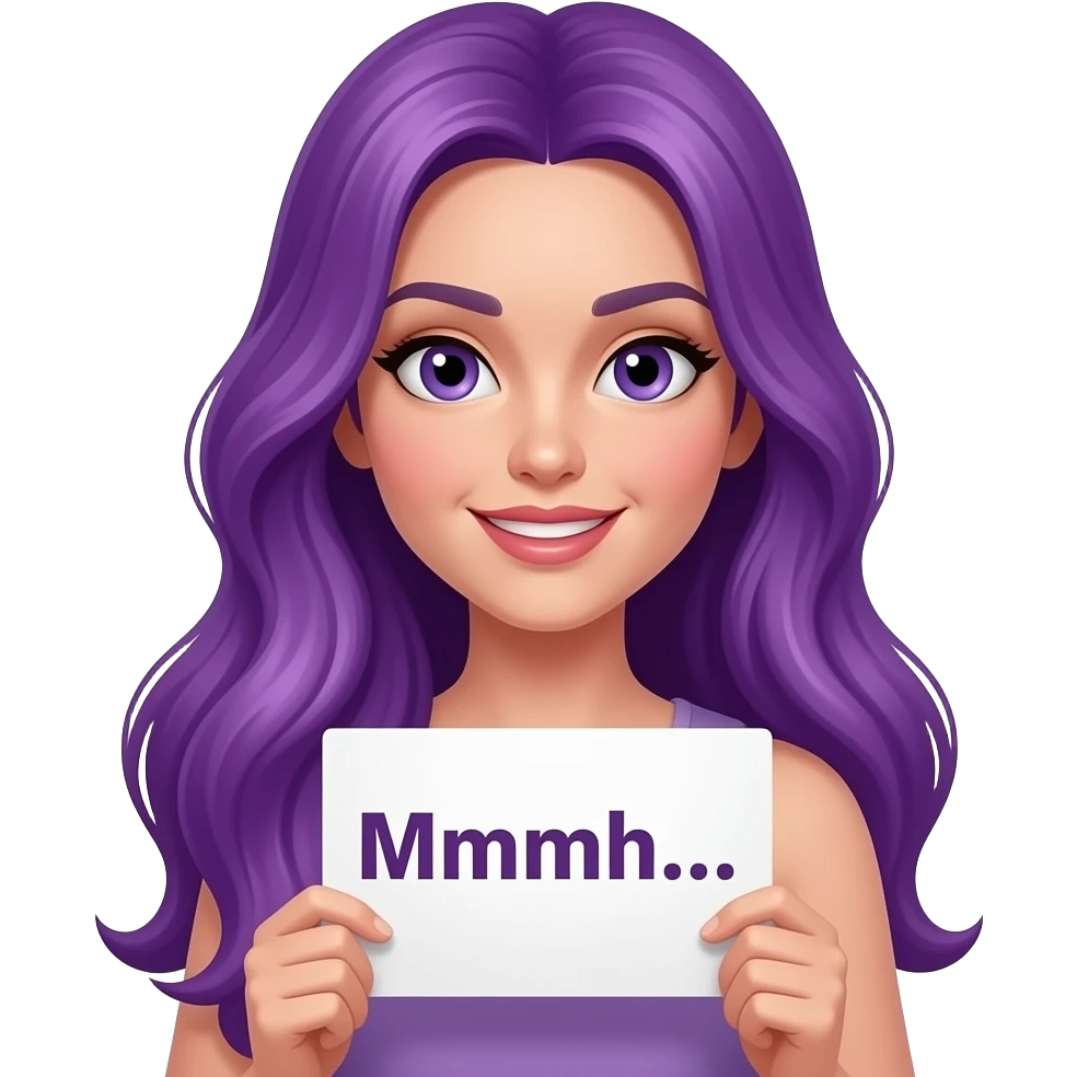sexy girl with long purple hair holding a Mmmh... sign emoji