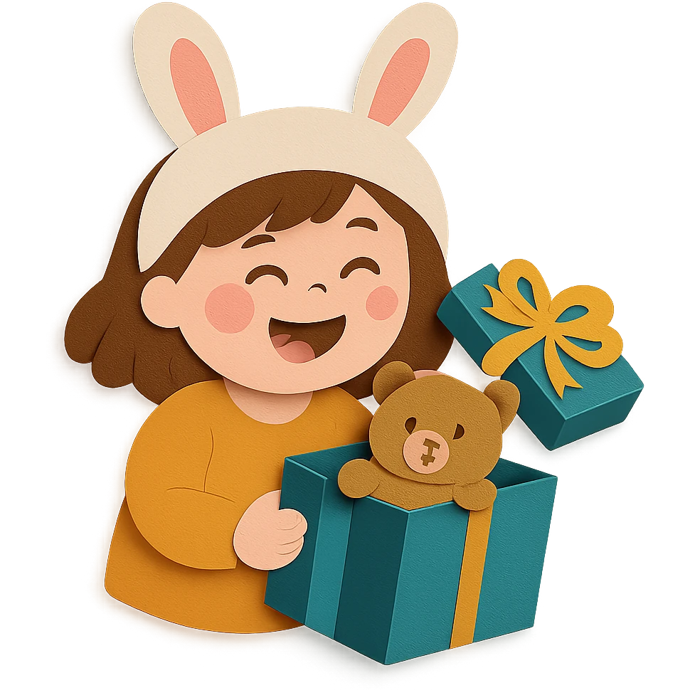 Change the gift box present from a car to a pastel brown cutie bear inside the gift box, while all other design elements remain unchanged emoji