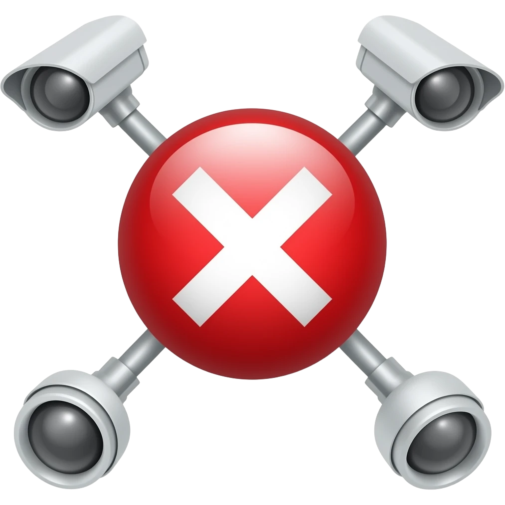 Red filled circle with white X, CCTV on end points of X emoji