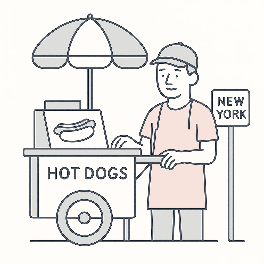 hotdog seller in New York with cart emoji