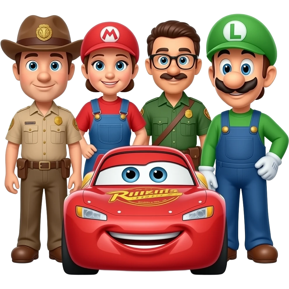 Lightning McQueen, tow mater, sally carrera, red, sheriff, sarge, Fillmore, Luigi, guido, and ramone emoji